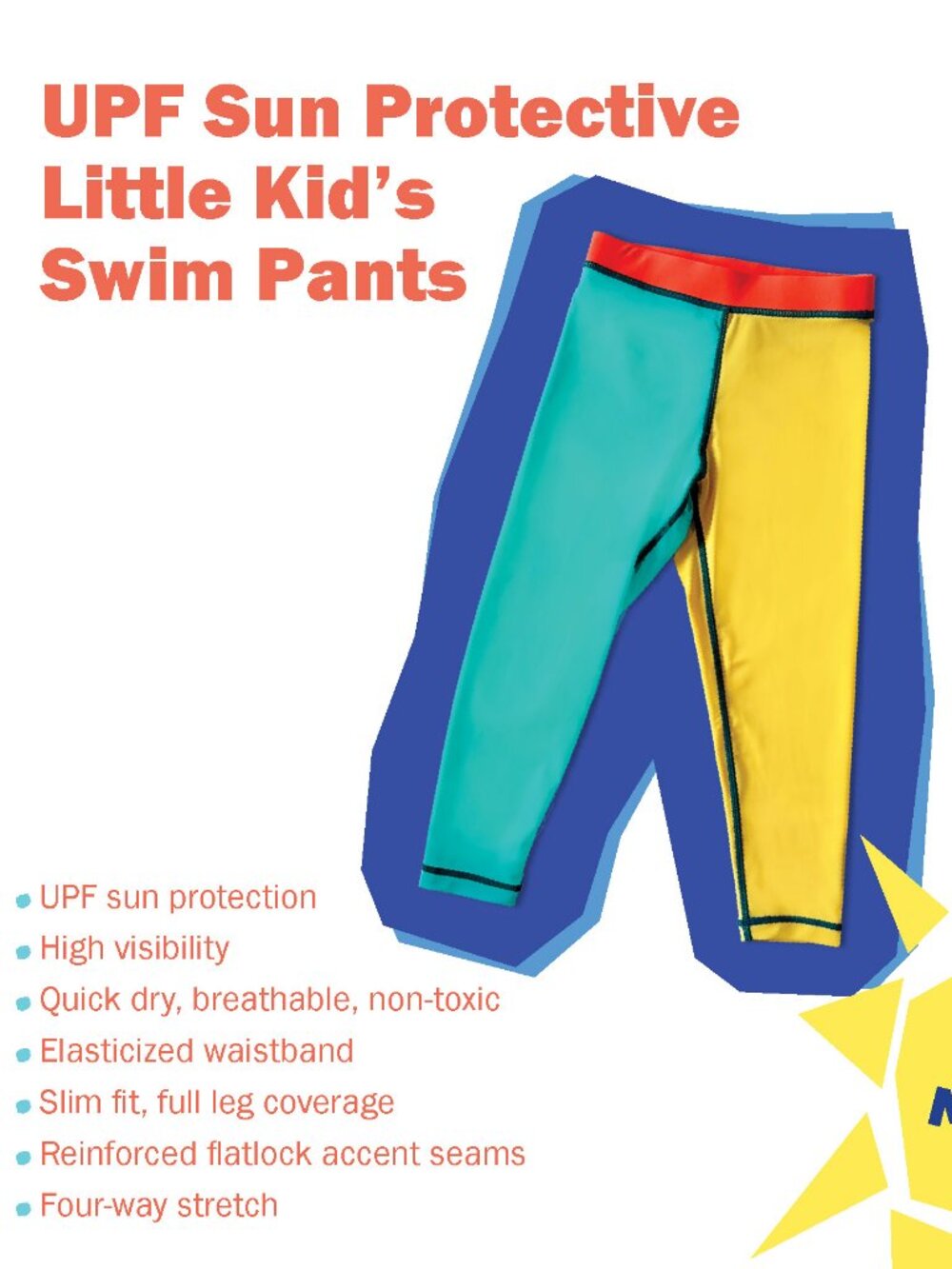 SwimHumyn Kid’s UPF Sun Protective High Visibility Swim Pants sizes 2-6